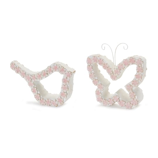 Pink &#x26; White Easter Bird &#x26; Butterfly Floral Outline D&#xE9;cor Set, 7.5&#x22; &#x26; 8&#x22;